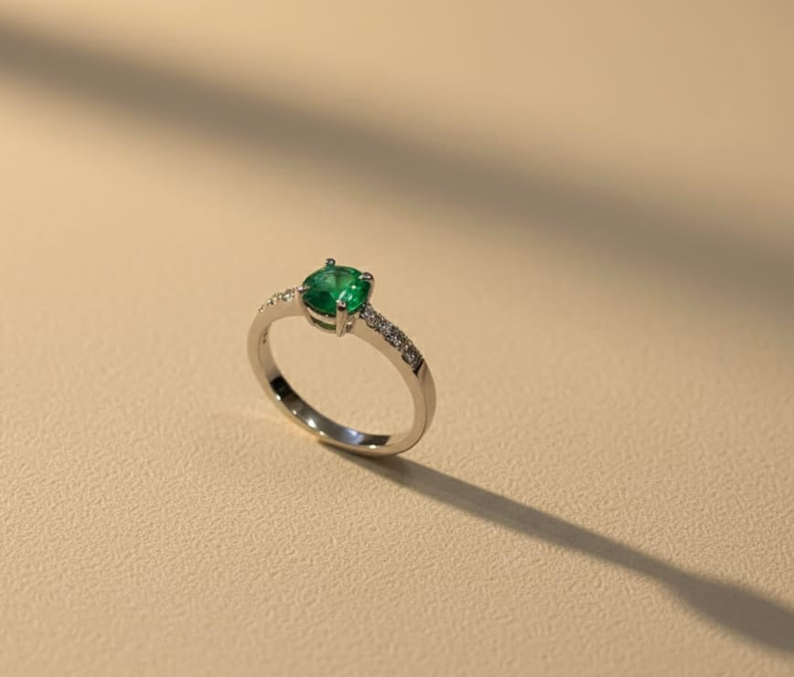 Sterling Silver Emerald Accent Ring