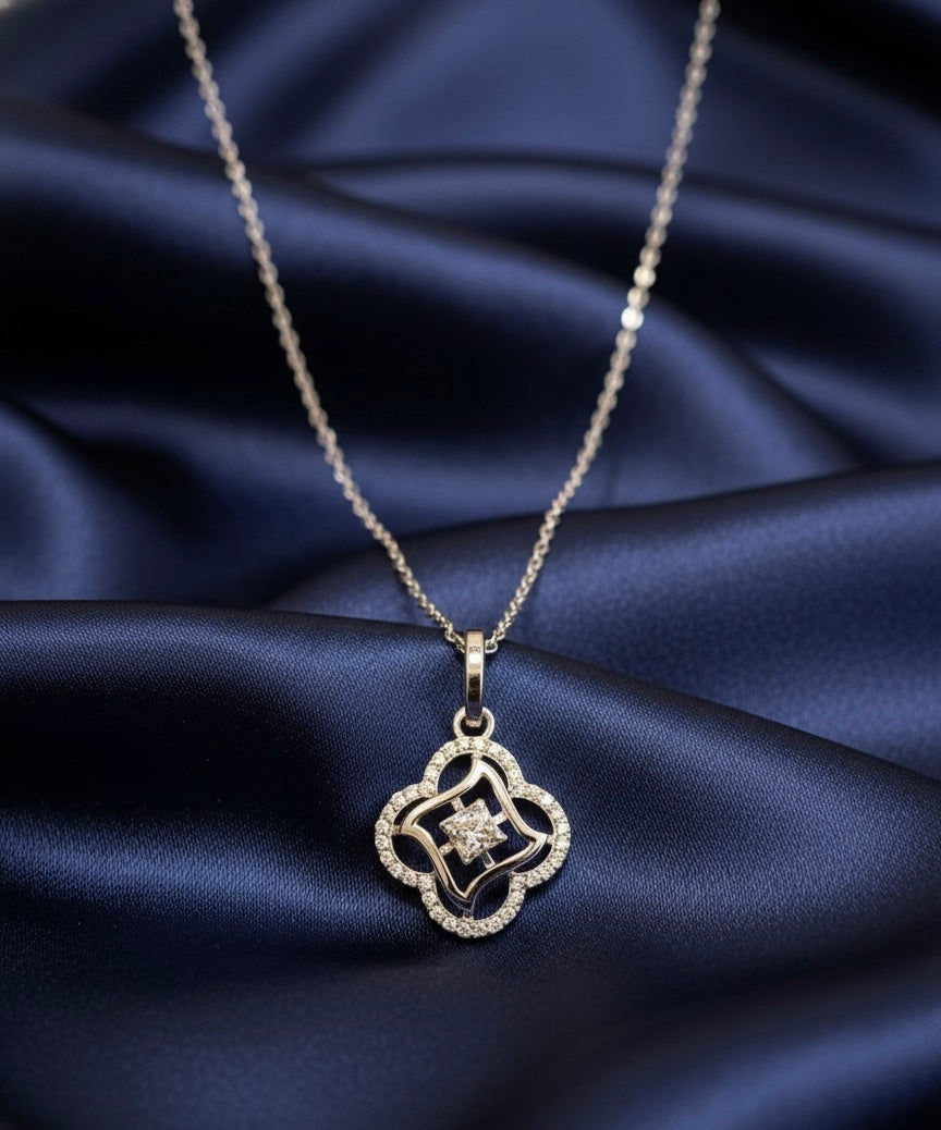 Halo Clover Silver Charm Necklace