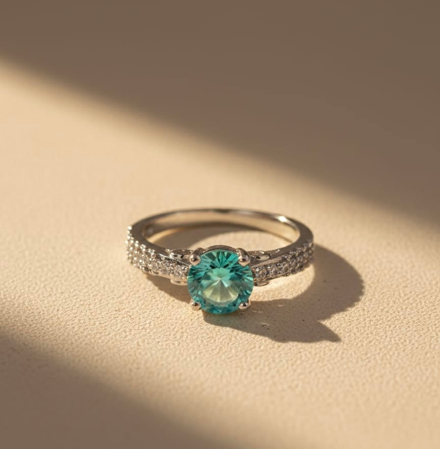 Sterling Silver Emerald Accent Ring