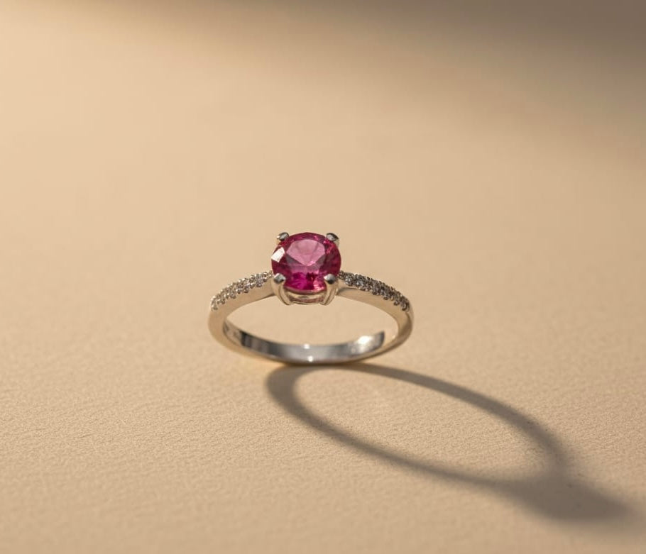Sterling Silver Pink Gemstone Accent Ring