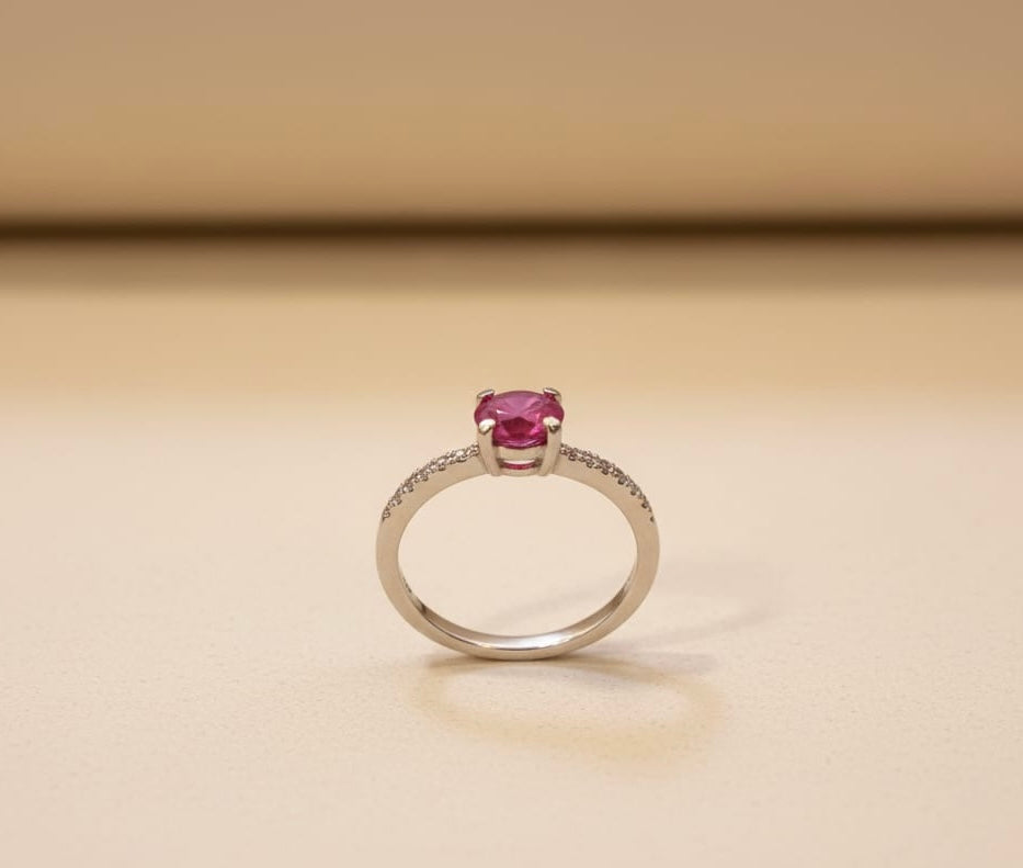 Sterling Silver Pink Gemstone Accent Ring
