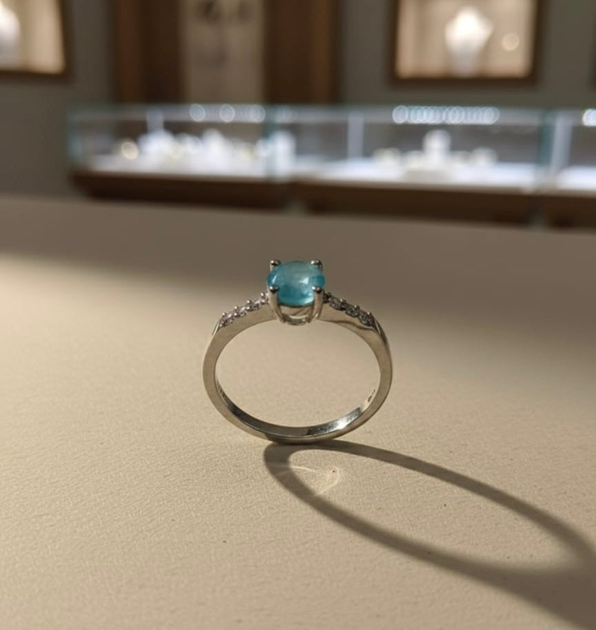 Sterling Silver Light Aqua Solitaire Ring