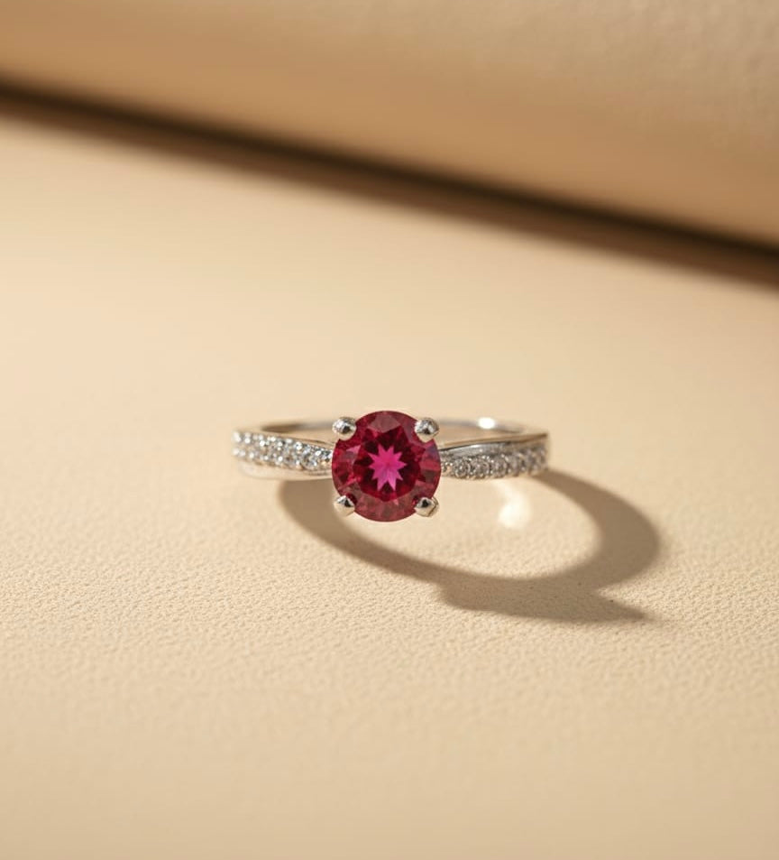 Sterling Silver Pink Gemstone Accent Ring