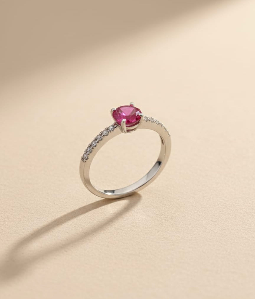 Sterling Silver Pink Gemstone Accent Ring