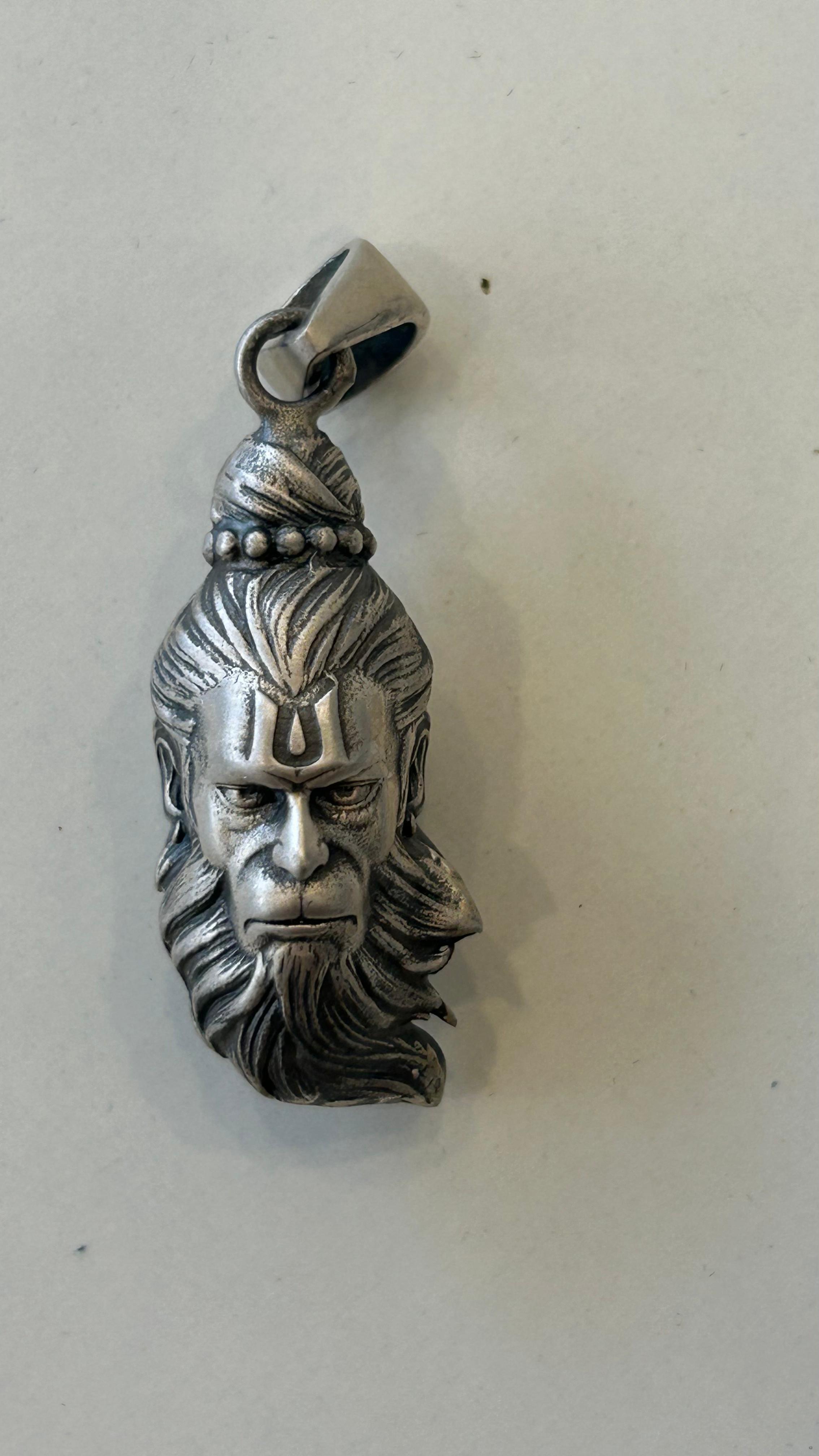 Lord Hanuman Oxidized Silver Pendant