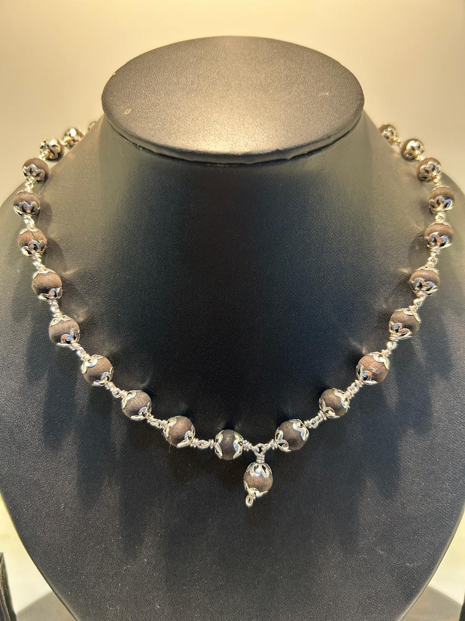 Silver-Wrapped Rudraksha Mala
