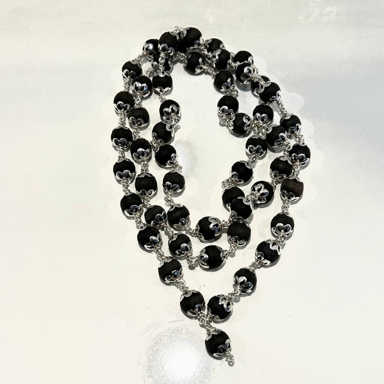 Silver-Wrapped Rudraksha Mala