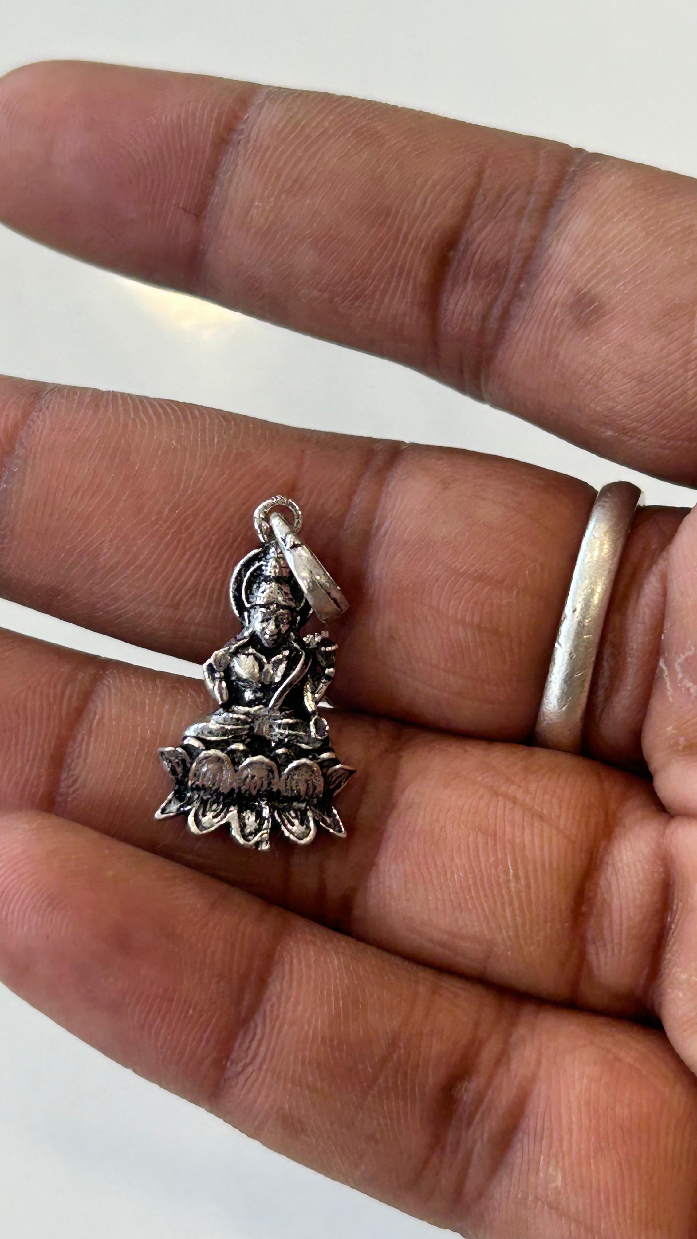 Goddess Lakshmi Oxidized Silver Pendant